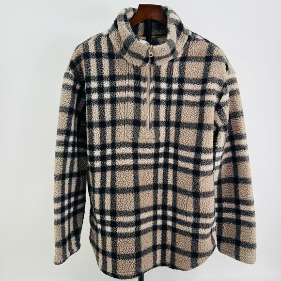Ugg Koolaburra Fleece Jacket Brown Beige Plaid Vintage Check Design Size Medium - Picture 1 of 7
